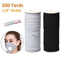 Flat Braided Elastic Band Roll 1/8&quot; (3mm) width White/ Black 200 Yards Roll - £12.55 GBP