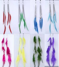 1 Pair Spring CLIP-ON Multiple-Colored Feather Dangle Earrings Silvertone - $5.99