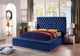 Contemporary Velvet Upholstered Bed with Storage Locker, Deep Button Tufting, So - £1,084.32 GBP