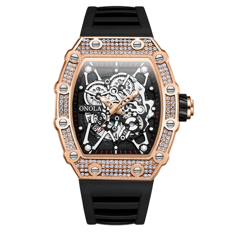 New Men&#39;s Watch Fashion Luxury Diamond Inlaid Design Quartz Waterproof Tape Watc - £29.81 GBP