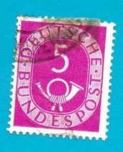 Used German Postage Stamp (1951) 5 pf Numeral &amp; Posthorn Scott # 672 - £1.55 GBP