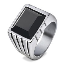 Black Onyx Red Opal Ring For Men Thick Band In Antique Titanium Stainless Steel  - £8.49 GBP