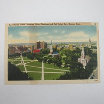 Vintage 1930-40s Linen Postcard New Haven Connecticut Green Churches Taft Hotel - £4.69 GBP