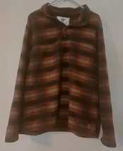 John Wayne Fleece Plaid Pullover 1/4 Snap Shirt Jacket Mens XL Brown Stripe L/S - £9.40 GBP
