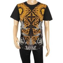 Men LAVERITA European Fashion Crew Shirt Rhine Cross Floral 93370 Black image 3