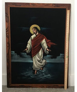 Vtg Large Black Velvet Oil Painting of Jesus Walking on Water Mexico 39”... - $524.30