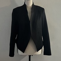 Thalia Sodi Size Large Black Open Front Blazer Jacket Leopard Lining - £23.70 GBP