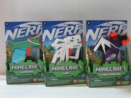 Set Of 3 Nerf Micro Shots Minecraft Mini Dart Blaster Ghast Guardian Ender Dragon - £21.91 GBP
