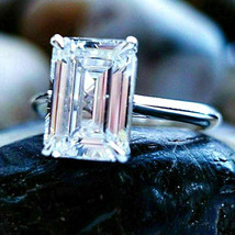2.70Ct Emerald Cut Moissanite Engagement Wedding Ring Real 14K White Gold Plated - £111.29 GBP