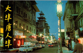 Chinatown and Grant Avenue at Night San Francisco California Vintage Cars PC - £5.04 GBP