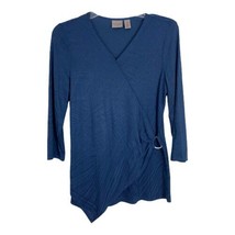 Easywear by Chicos Womens Shirt Size 0=4/Sm Blue Strech Faux Wrap Silver Detail  - £18.20 GBP