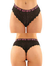 Vibes Buddy Sexy Bitch Lace Panty &amp; Micro Thong Black/PNK L/XL - £26.25 GBP