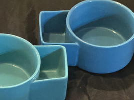 Soup and Crackers Mugs (2) 1 Blue 1 Green Stoneware Excellent Cond 7&quot; x ... - $33.00