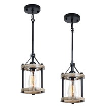 Farmhouse Pendant Light, Rustic White Wood Metal Cage Hanging Light Fixtures Wit - £104.94 GBP