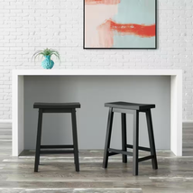 Counter Stool Set of 2 Backless 24-In.Height Stools Charcoal Black Solid Wood - £79.44 GBP
