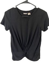 Max Studio Knit Top Womens Size XS Black short sleeved top Gathered Hem - £10.25 GBP