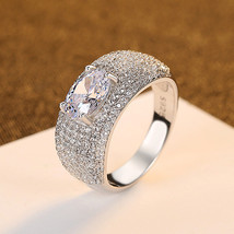 Full Diamond Ring Wide Face S925 Silver Ring With Egg-Shaped Ring Style High US1 - £29.52 GBP