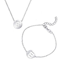 Sterling Silver Cut-Out Shiny &#39;E&#39; Disc Initial Bracelet &amp; Necklace Set - £45.16 GBP