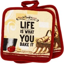 2 Same Printed Kitchen Pot Holders (7&quot;x7&quot;) BREAD, LIFE IS WHAT YOU BAKE ... - $7.91