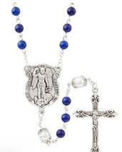 St Michael/Spiritual Warrior Faux Lapis &amp; Glass Pearl Beads Rosary, New ... - €15,51 EUR