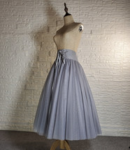 Gray Wide High Waist Long Tulle Skirt Women Custom Plus Size Tulle Skirt image 3