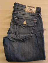 NWT True Religion Boot Cut Blue Jeans Size 34 Transparent Swarovski Crystal - £76.80 GBP