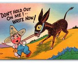 Comic Child Pulling Donkey Don&#39;t Hold Out Write Me Now Linen Postcard R24 - $2.92