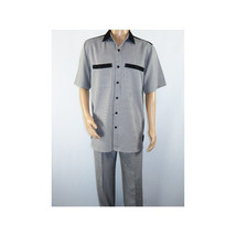 Men 2pc Walking Leisure Suit Short Sleeves DREAMS 263-00 Black white Salt pepper image 7