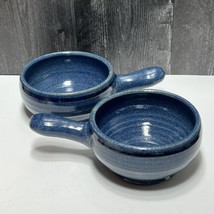 Pair Berea College Pottery Stoneware Blue Handled Soup Crock Bowls 1987 ... - $33.66