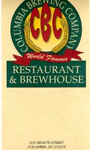 Columbia Brewing Company Restaurant &amp; Brew House Menu Columbia South Car... - $19.80
