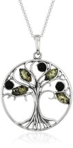 New 18&quot; Green Amber Gem Stone Sterling Silver Tree Pendant Necklace NWT - £26.97 GBP