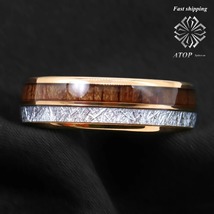 8mm Rose Gold Dome Tungsten Ring Silver Koa Wood Inlay ATOP Men Jewelry - £25.51 GBP