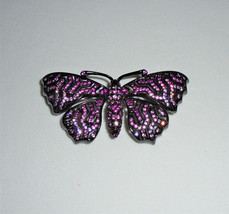 Nolan Miller Butterfly Pin Brooch Pink Ombre Crystals Black Metal  - $34.65