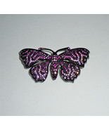 Nolan Miller Butterfly Pin Brooch Pink Ombre Crystals Black Metal  - £27.45 GBP