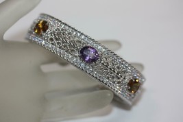 Designer Judith Ripka Sterling Silver Diamonique Amethyst Citrine Cuff Bracelet - £216.74 GBP