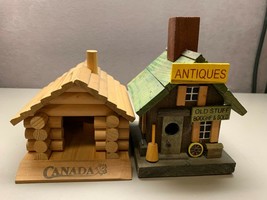 Lot of 2 Wooden Miniature Cabins Houses Canada Antiques Log Cabin - £25.89 GBP