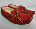Lands&#39; End Womens Moccasin Slippers Size 7 B Red Suede Loafers 34664 Lac... - £19.97 GBP