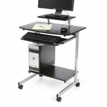 Espresso Wooden Mobile Desk Computer Cart Rolling Laptop Office Storage ... - £168.59 GBP