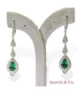 18k (750) White Gold Zambian Emerald and Natural Diamond Earrings - $4,940.10