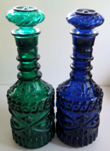 Vintage Lot 2 Emerald Green &amp; Cobalt Blue Decanter Beam Bottles w/Stoppers 1968 - £27.52 GBP
