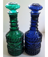 Vintage Lot 2 Emerald Green &amp; Cobalt Blue Decanter Beam Bottles w/Stoppe... - £27.79 GBP