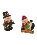 Christmas Snowman Snow Sledding Salt &amp; Pepper Shaker Figurine Christmas ... - $14.85