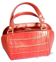 Women Red Crocodile Leather Beige BAG/ Clutch/ Handbag Bag Alligator Handle drop - £312.72 GBP