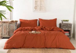 Washed Cotton Duvet Cover - Rust Orange Color Duvet Cover with Coconut B... - £50.11 GBP+