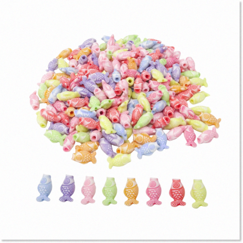 100g Cute Acrylic Beads: Mini Koi Fish Goldfish Candy Colors Spacer Bead... - $18.80