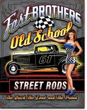 Fast Brothers Speed Shop Hot Street Rods Muscle Car Garage Decor Metal Tin Sign - £17.50 GBP