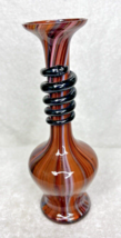 Art Glass Bud Vase Autumnal Colors With Black Snake Wrapped Neck Mouth B... - $29.21