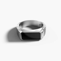 Minimal Black Statement Ring, 925 Silver Christmas Gift Jewelry for Father, BF - £80.12 GBP