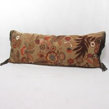 Pier 1 Imports Embroidered Floral Beaded 12 x 30 Decorative Fringed Pillow - $42.00