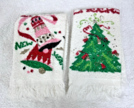 2 Vintage 1950s Christmas Tree New Years Bells Hand Towels In Great Shap... - $9.41